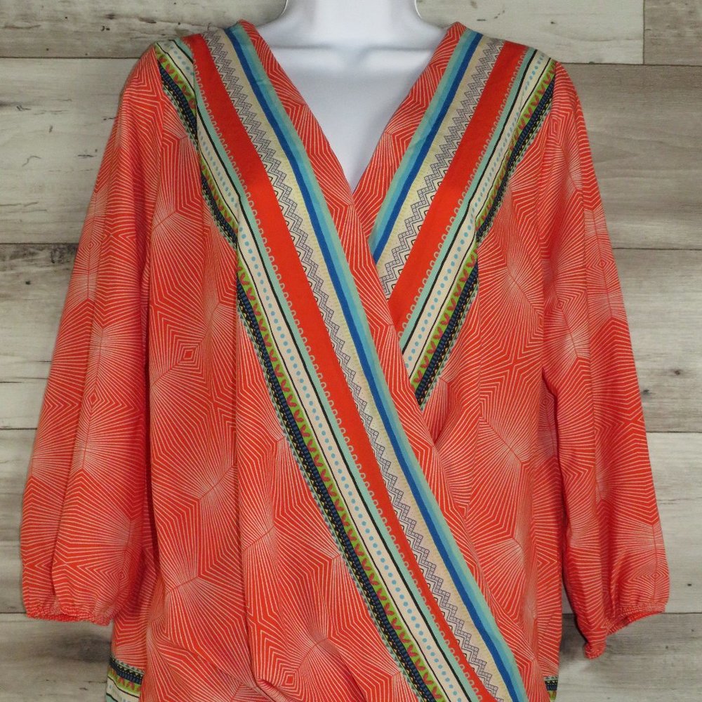 Million Bullpup* Women's 3/4 Sleeve Cross Body High/Low Curved Hem Blouse~ Large